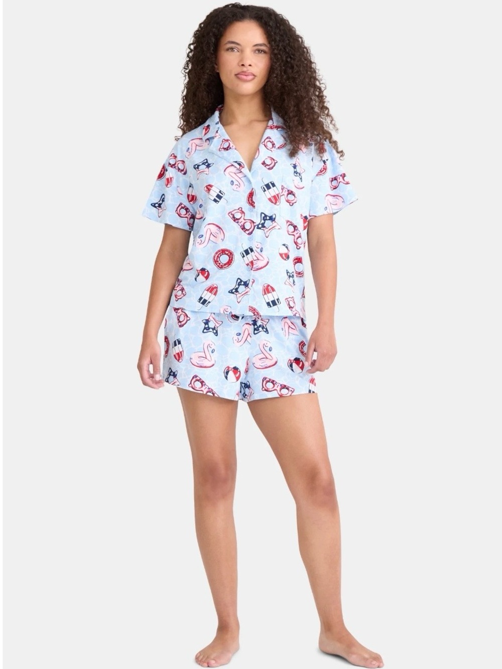Women's Light Blue Novelty Print Short Pajama Set